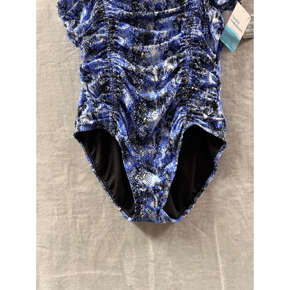 Swim Solutions Shirred One Piece Swimsuit Navy Multi Snakeskin Print Sz 8 $102 - Picture 4 of 14